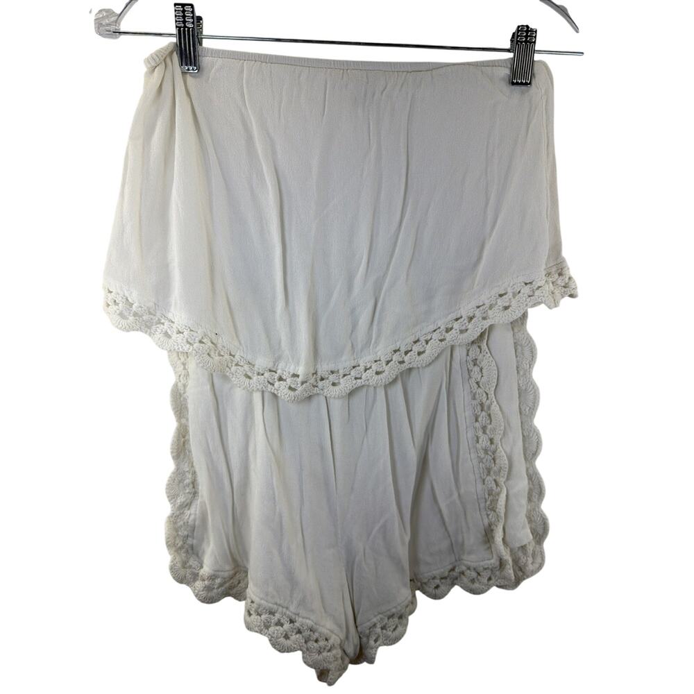 Crochet Bohemian Lace White Romper XS Peasant Festival Milkmaid Fairy Babydoll